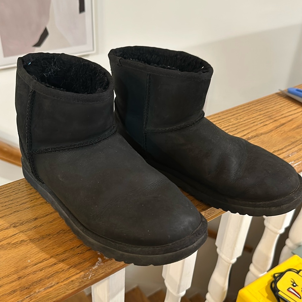 Black leather UGG boots